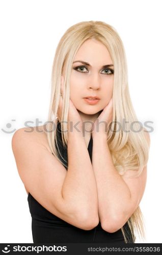 Portrait of pretty young blonde. Isolated on white