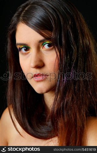 Portrait of pretty young girl with extravagant hair style&#xA;