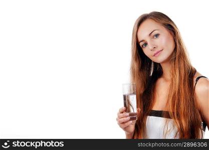 Portrait of pretty young woman holding glass of water