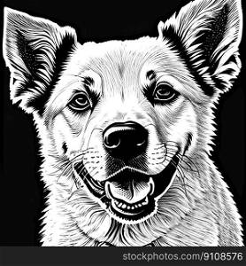 Portrait of puppy dog. Black and white image. Generative AI