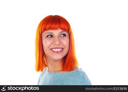 Portrait of redhead girl smiling isolated on a white background