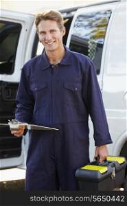 Portrait Of Repairman With Van