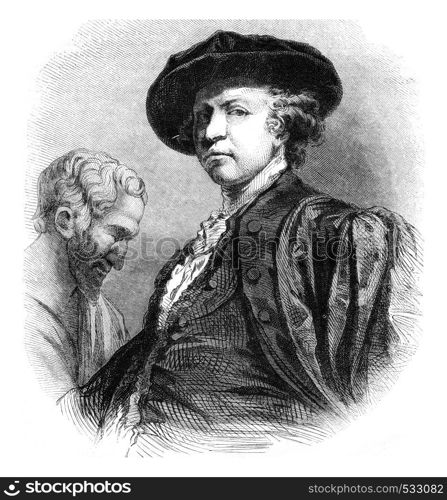 Portrait of Reynolds after himself, vintage engraved illustration. Magasin Pittoresque 1852.