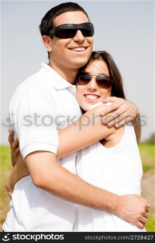 Portrait of Romantic couple hugging passionately at the park,outdoor