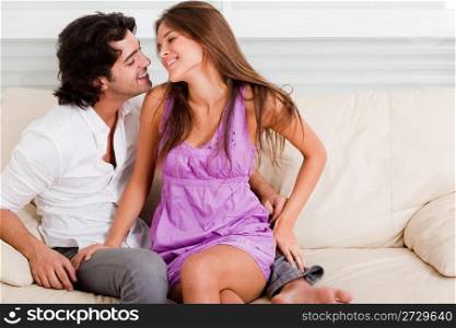 portrait of romantic young couple enjoying their lover in causel wear
