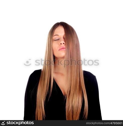 Portrait of sad girl isolated on a white background