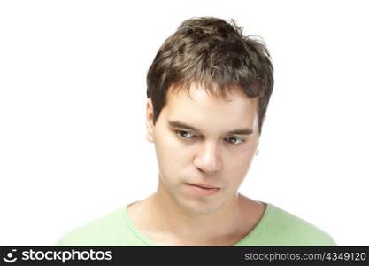portrait of sad young man isolated on white background