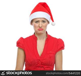 Portrait of sad young woman in Santa hat