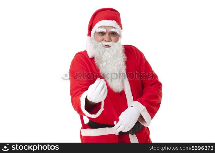 Portrait of Santa Claus gesturing over white background