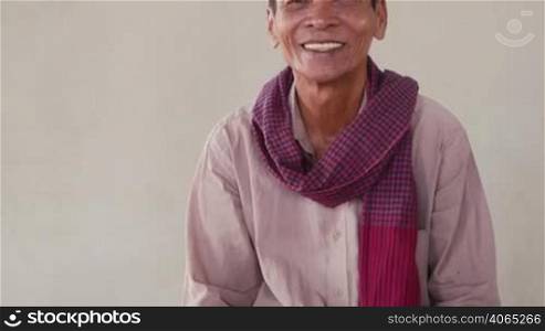 Portrait of senior Asian people, with emotions and feelings, looking at camera. Happy elderly man from Cambodia, Asia smiling. Copy space, 55of56