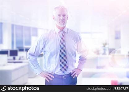 Portrait of senior businessman in front of his modern office. Senior businessman in his office