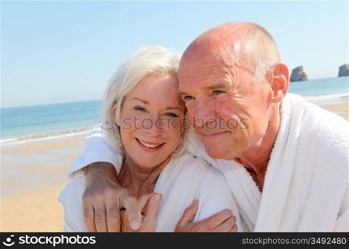 Portrait of senior couple in bathrobe