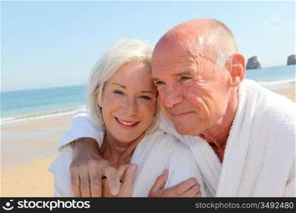 Portrait of senior couple in bathrobe