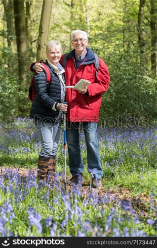 Portrait Of Senior Couple On Walk Through Bluebell Wood