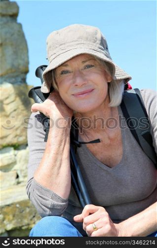 Portrait of senior woman in hiking outfit