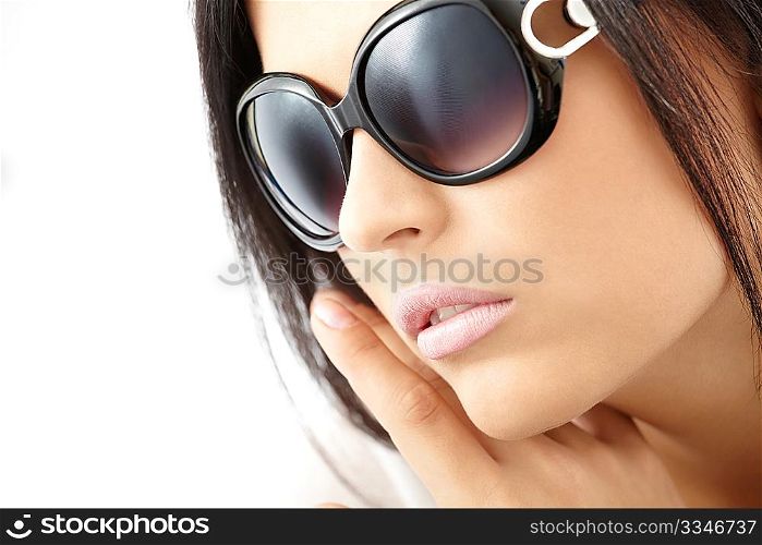 Portrait of sensual woman in the sun glasses, isolated