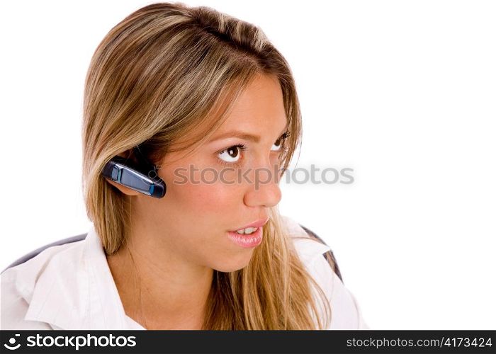 portrait of service provider with bluetooth device on an isolated white background