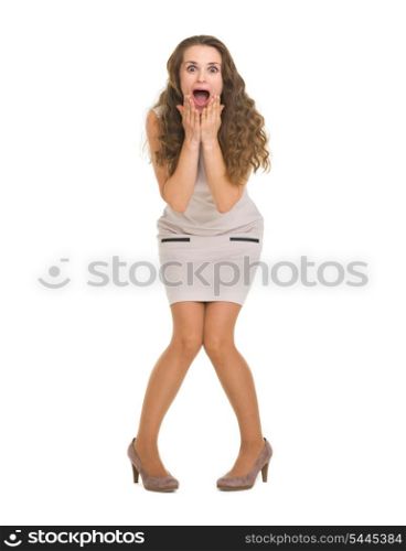 Portrait of shocked young woman in dress