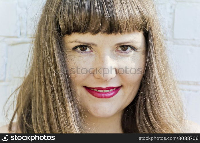 Portrait of smile elderly woman with mimic wrinkles. Smile elderly woman with mimic wrinkles