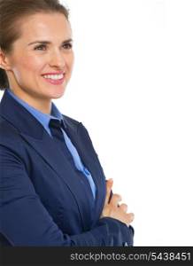 Portrait of smiling business woman looking on copy space