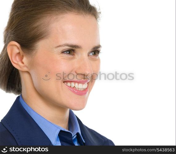 Portrait of smiling business woman looking on copy space