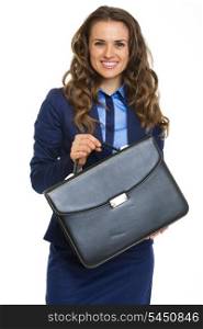 Portrait of smiling business woman with briefcase