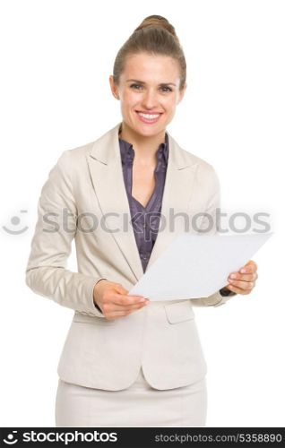 Portrait of smiling business woman with document