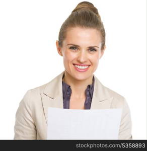 Portrait of smiling business woman with document