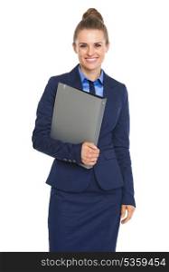 Portrait of smiling business woman with folder