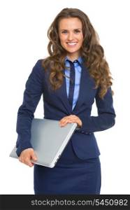 Portrait of smiling business woman with laptop