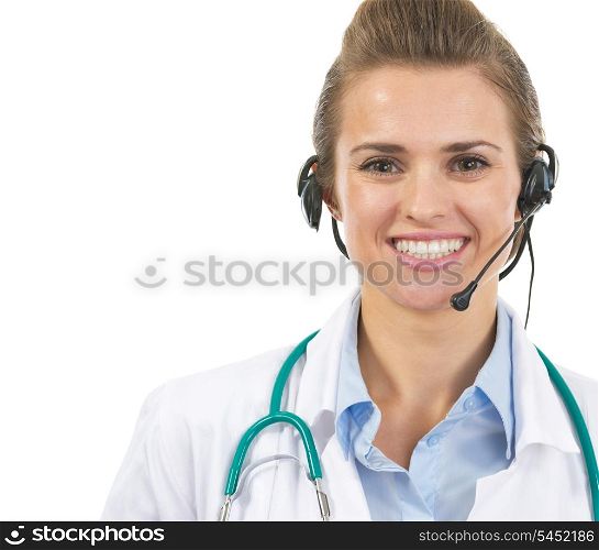 Portrait of smiling doctor woman in headset