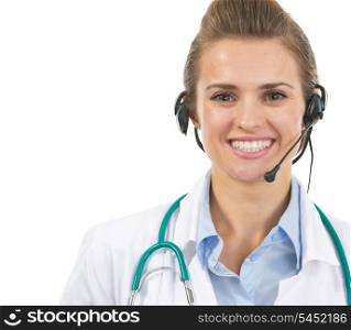 Portrait of smiling doctor woman in headset