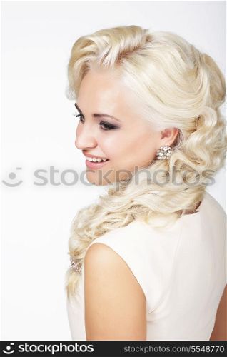 Portrait of Smiling Fashionable Blond Hair Woman with Plait
