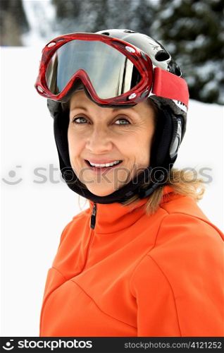 Portrait of Smiling Female Skier