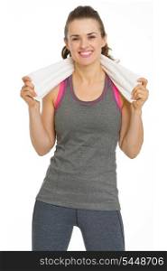Portrait of smiling fitness young woman with towel