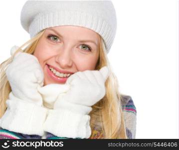 Portrait of smiling girl in winter clothes