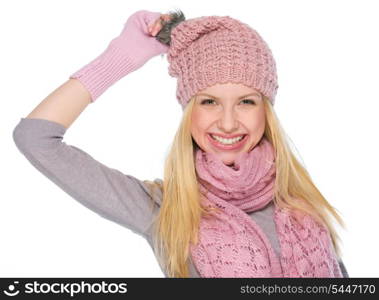 Portrait of smiling girl in winter clothes