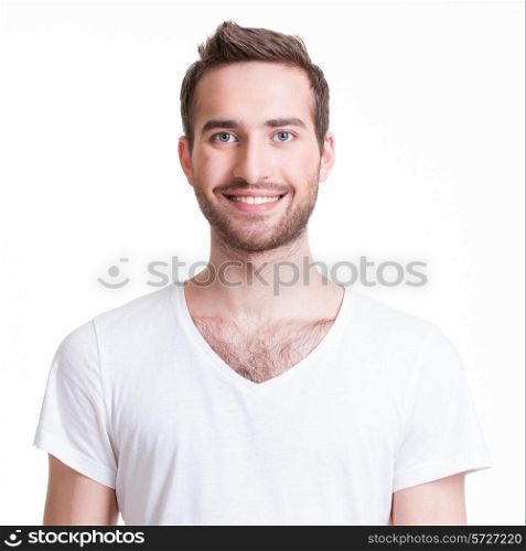 Portrait of smiling happy young man - isolated on white.