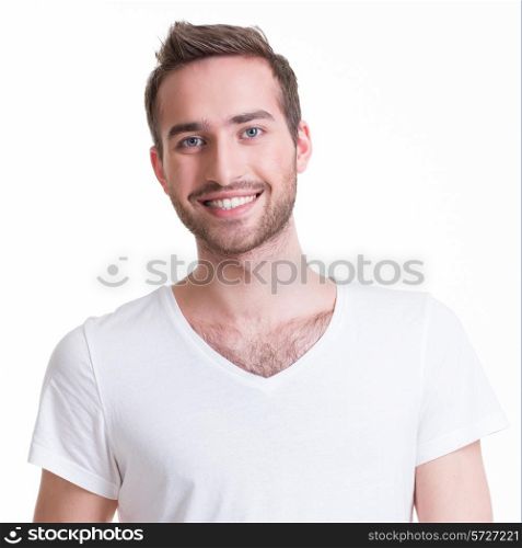 Portrait of smiling happy young man - isolated on white.