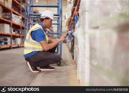 Portrait of smiling male warehouse worker using digital tablet in a warehouse