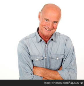 Portrait of smiling senior man with blue shirt
