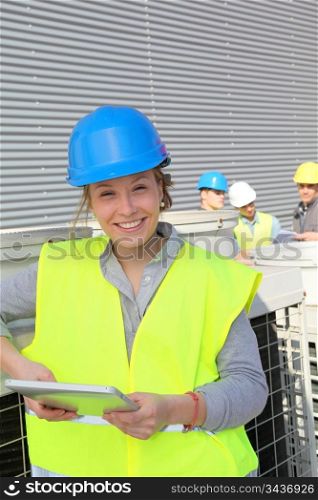 Portrait of smiling student girl in professional training