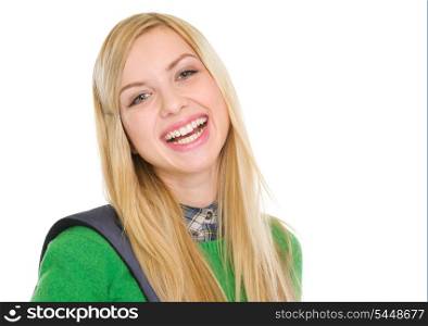 Portrait of smiling student girl with backpack