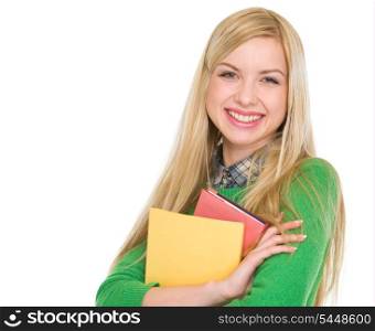 Portrait of smiling student girl with books
