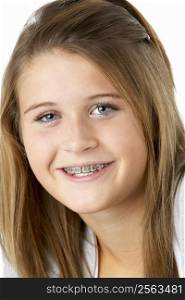 Portrait Of Smiling Teenage Girl With Braces