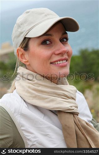 Portrait of smiling woman on hiking day