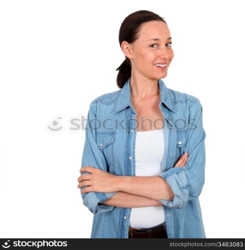 Portrait of smiling woman on white background