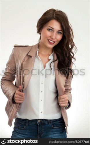 Portrait of smiling woman wearing casual clothes. Positive and full of energy