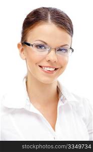 Portrait of smiling young business woman, isolated