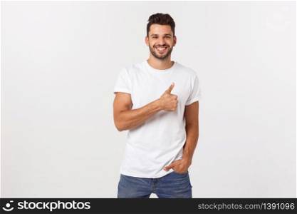 Portrait of smiling young man in a white t-shirt isolated on white background. Portrait of smiling young man in a white t-shirt isolated on white background.